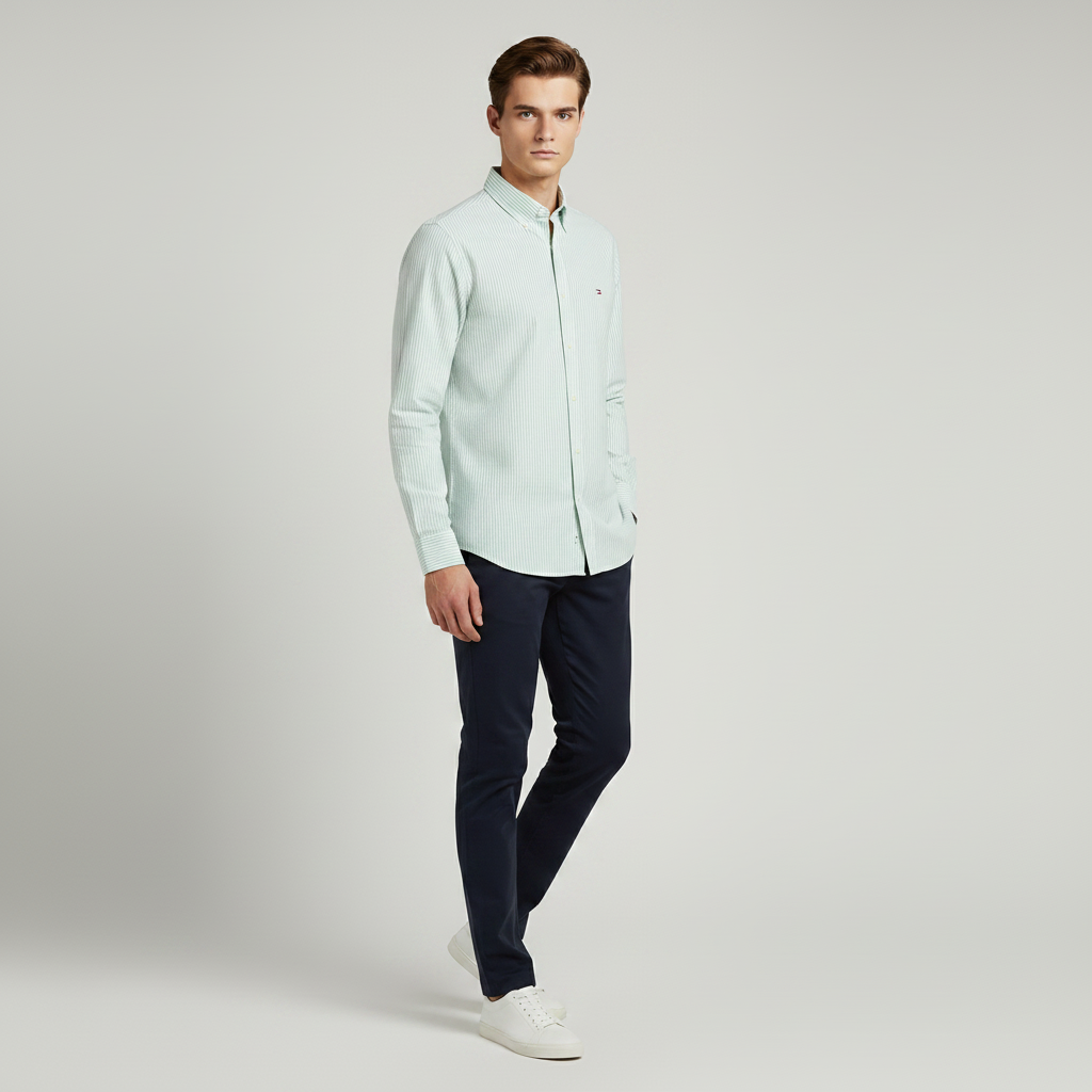 Men Shirt Striped Oxford (Green)