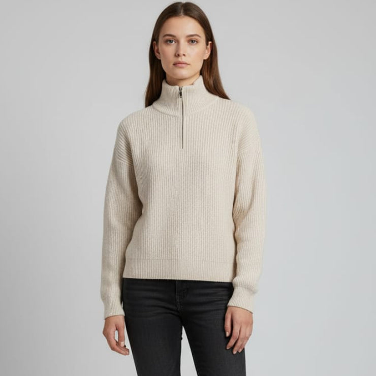 Women Half Zip Sweater (Beige)