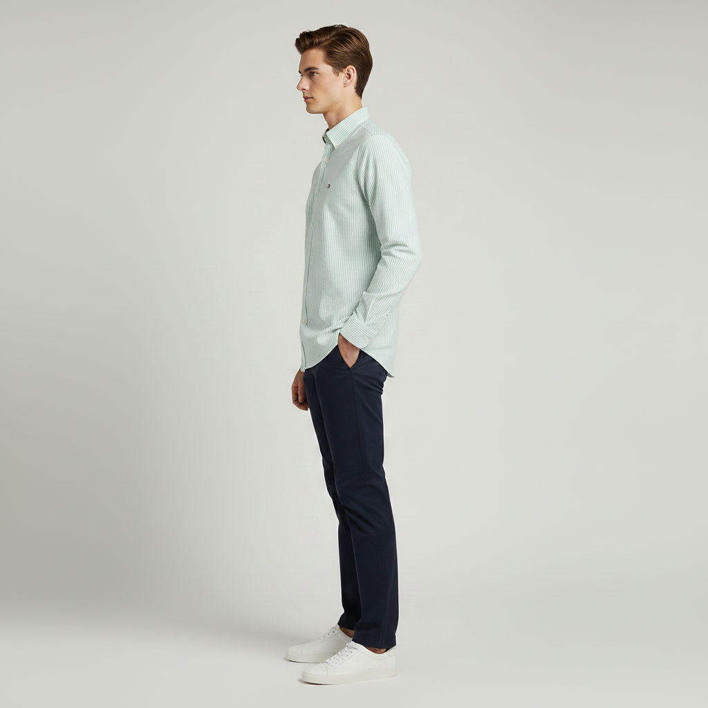 Men Shirt Striped Oxford (Green)