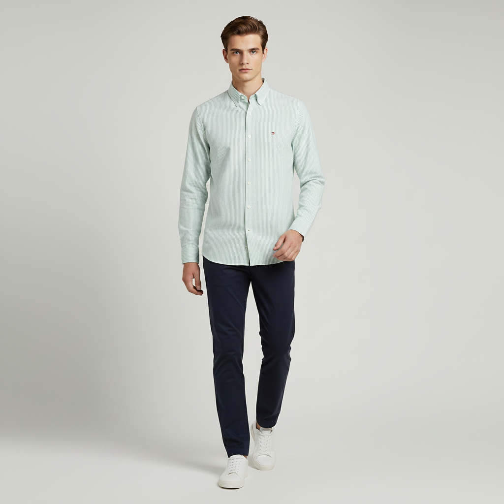 Men Shirt Striped Oxford (Green)