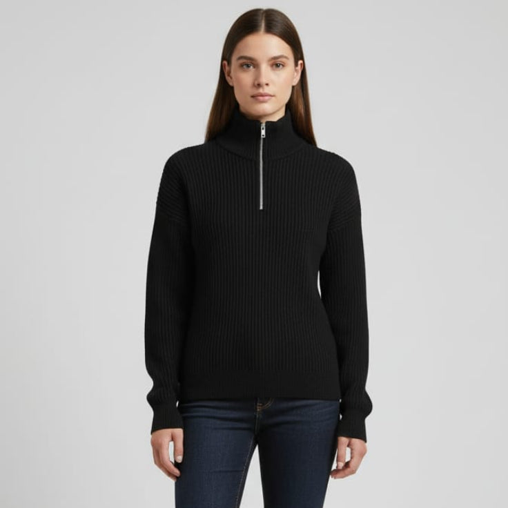 Women Half Zip Sweater (Black)