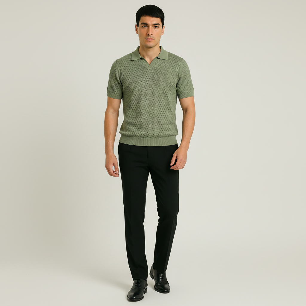Men Textured Knit Regular Fit Polo (Olive)