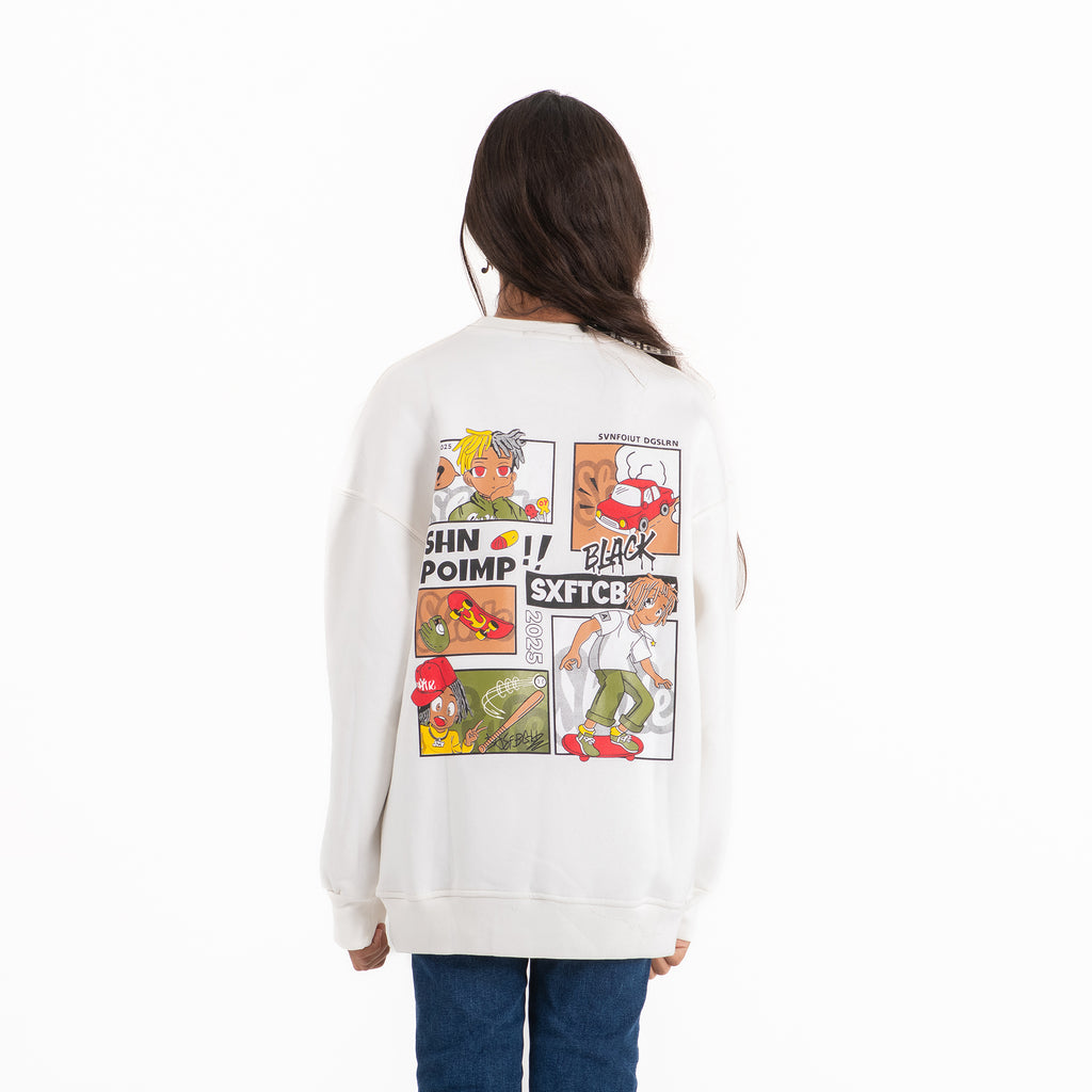 UNISEX Crew Neck Printed Padded Melton (Black)