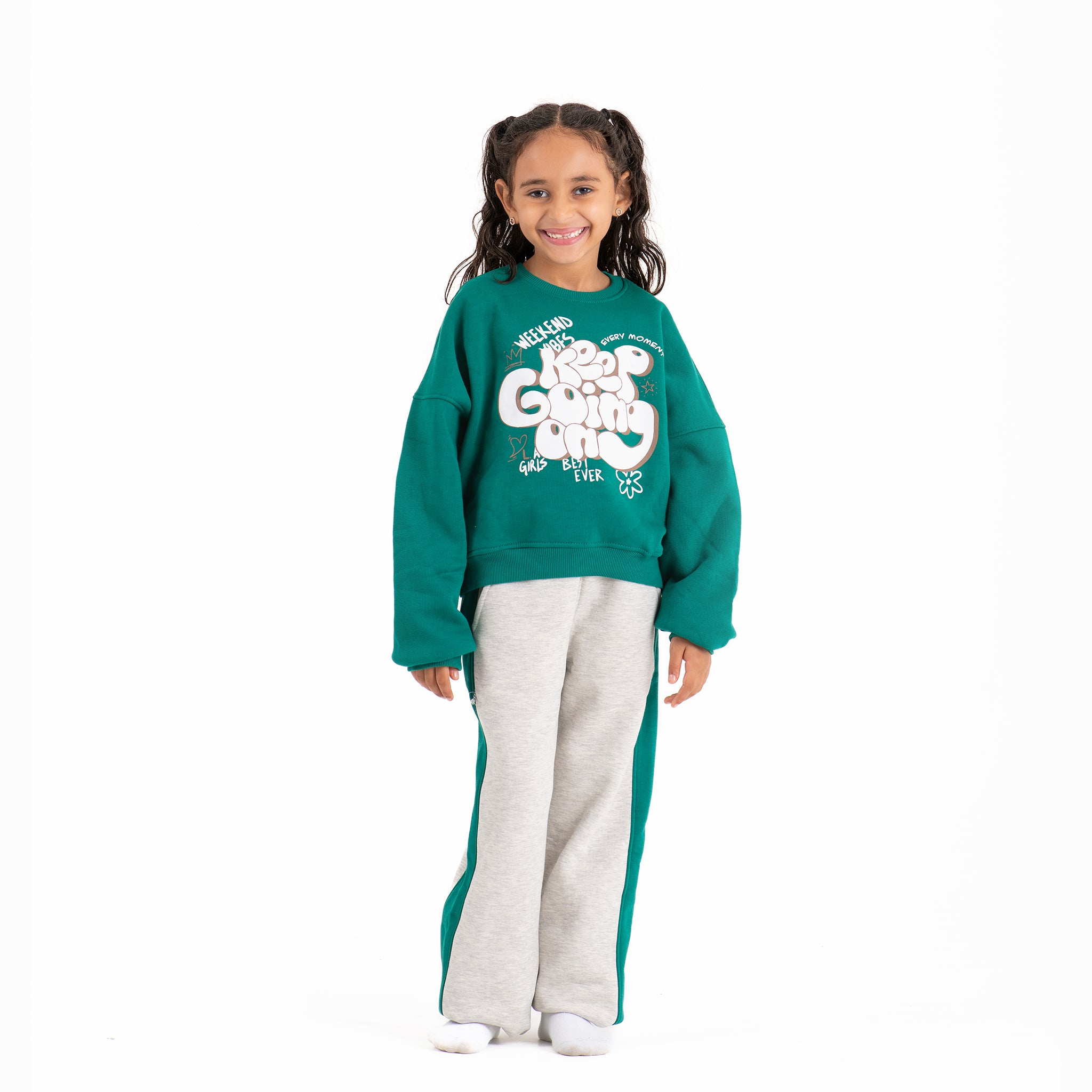 Girls Keep Going set cotton Melton Green)