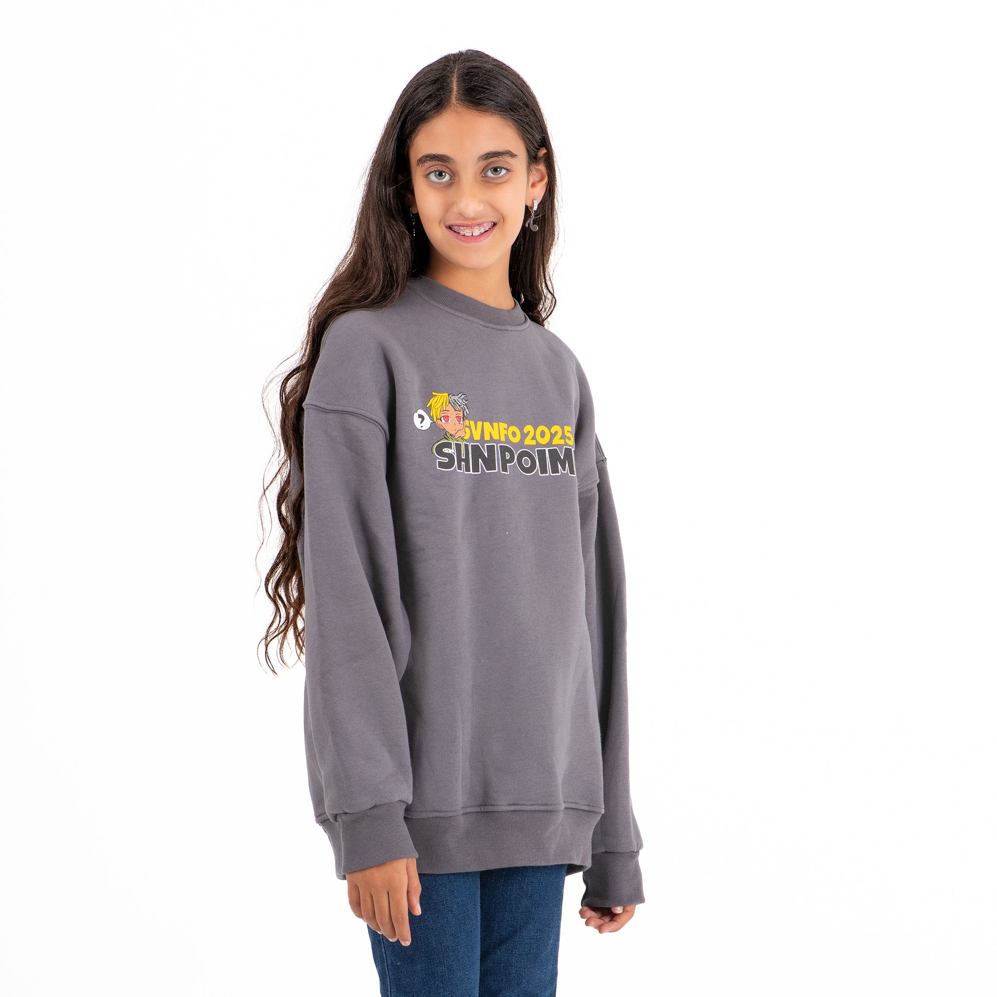 UNISEX Crew Neck Printed Padded Melton (Dark Gray)