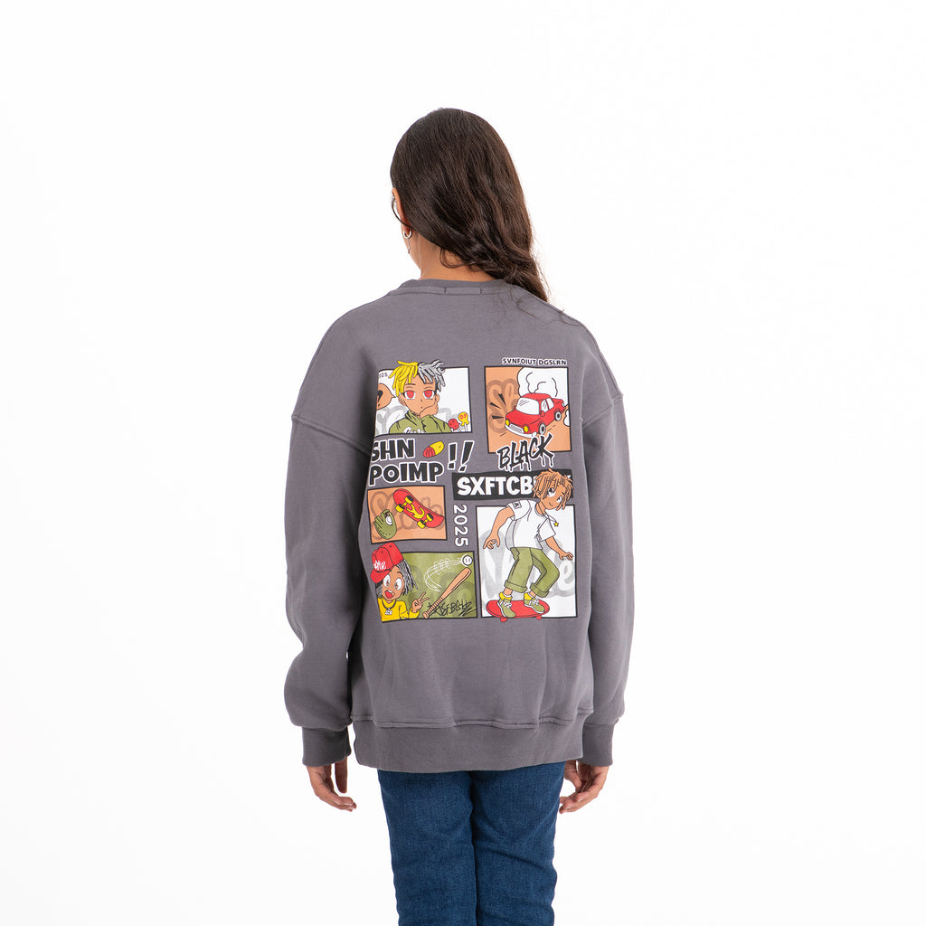 UNISEX Crew Neck Printed Padded Melton (Dark Gray)