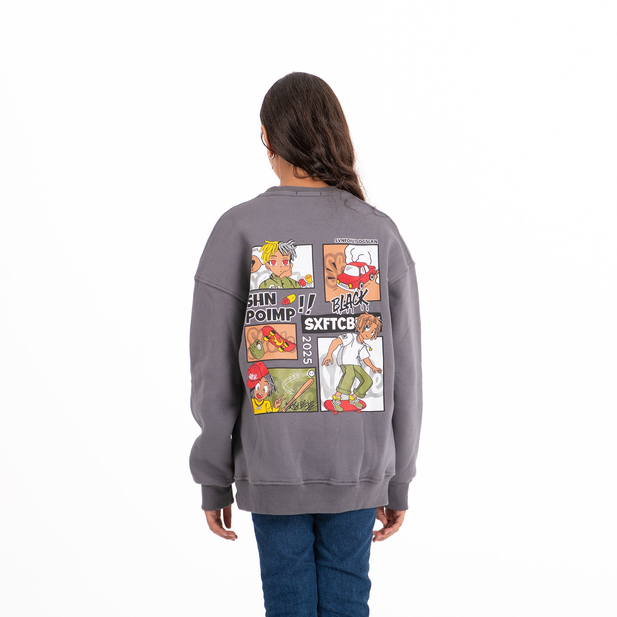 UNISEX Crew Neck Printed Padded Melton (Dark Gray)