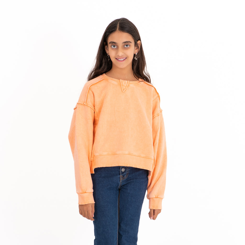 Girls Crew Neck Crop Padded Melton (Orange)