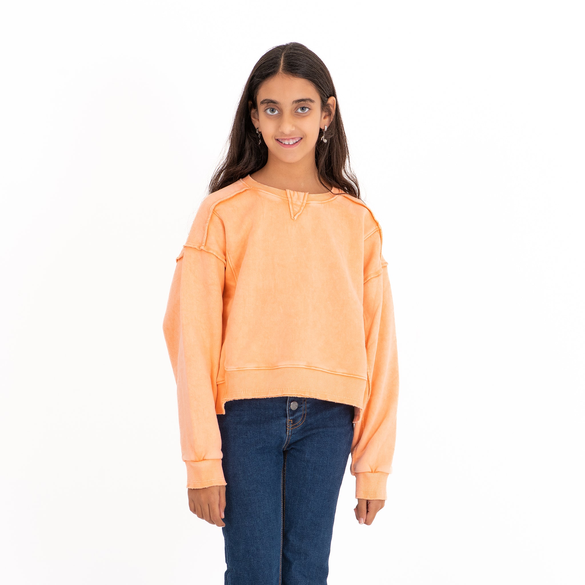 Girls Crew Neck Crop Padded Melton (Orange)