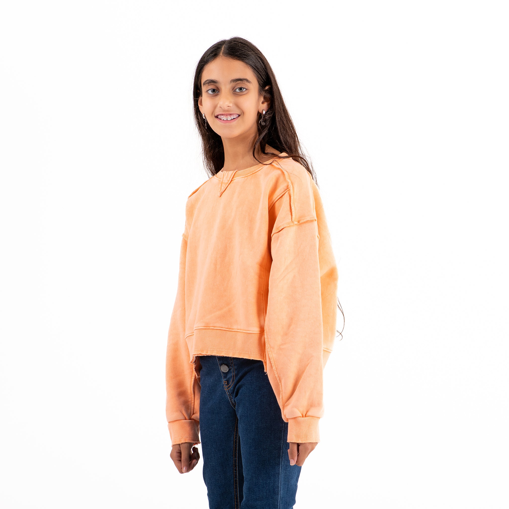 Girls Crew Neck Crop Padded Melton (Orange)