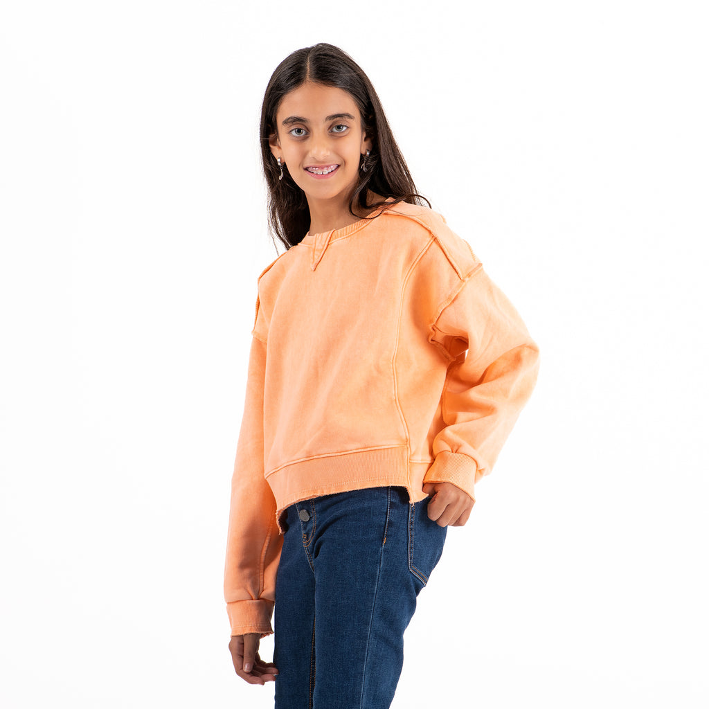 Girls Crew Neck Crop Padded Melton (Orange)