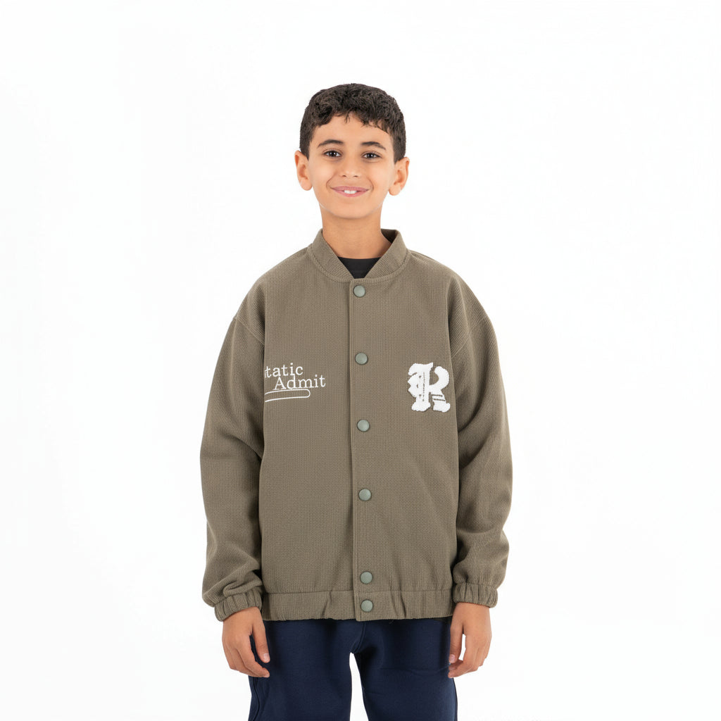 Boys Ribbed Suede Jacket (Olive)