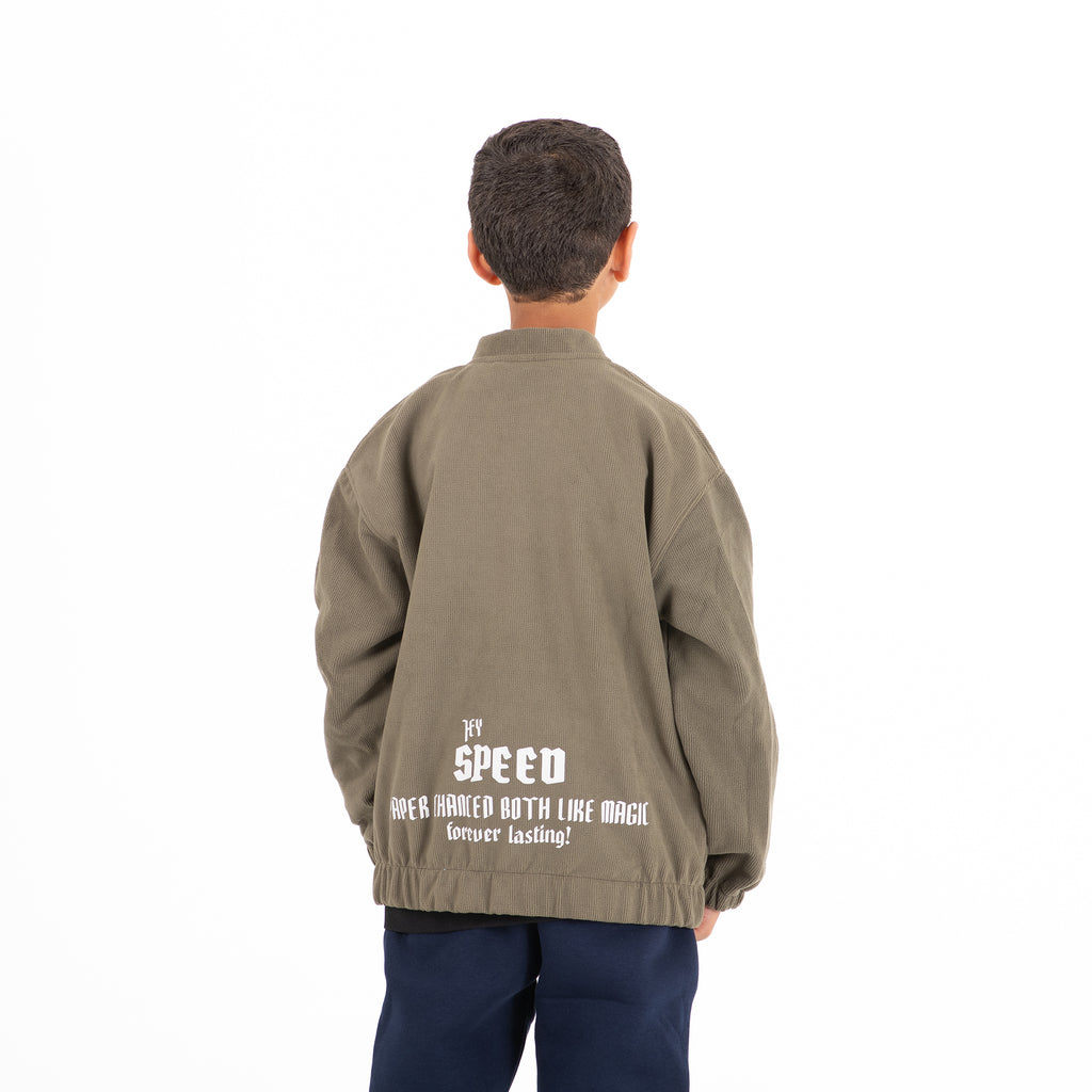 Boys Ribbed Suede Jacket (Olive)