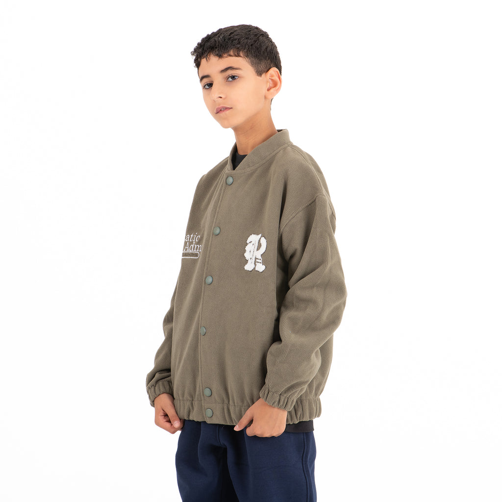 Boys Ribbed Suede Jacket (Olive)