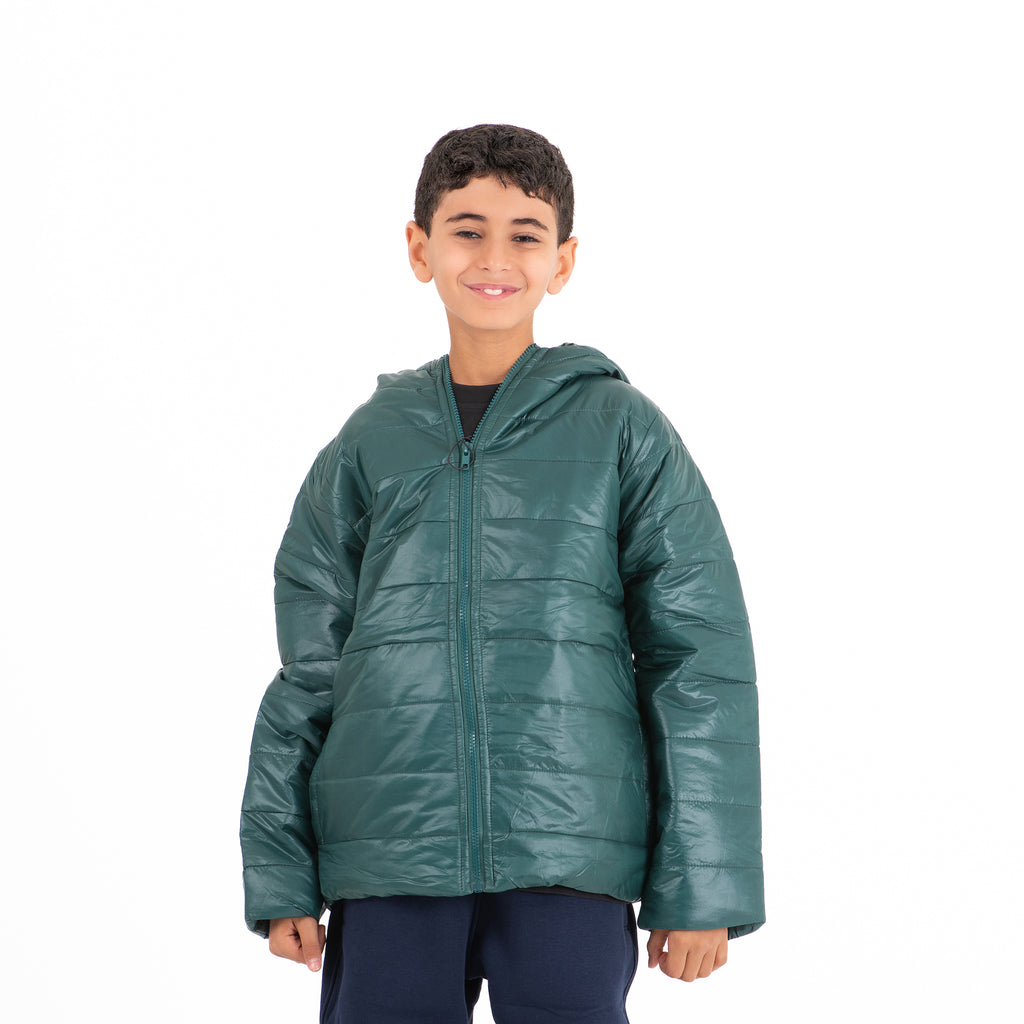 Boys Padded Faroo Waterproof Zipper Jacket (Dark Green)