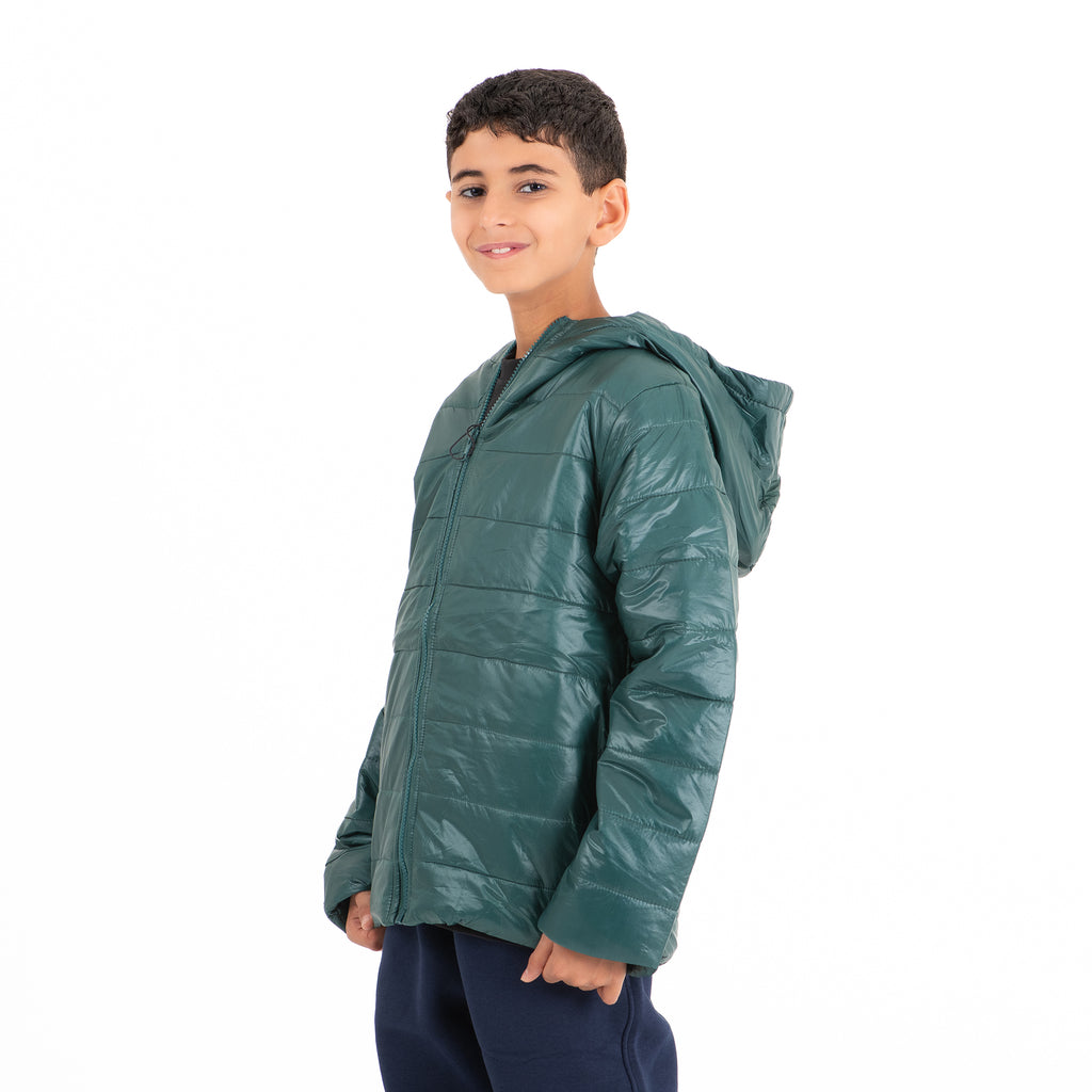 Boys Padded Faroo Waterproof Zipper Jacket (Dark Green)