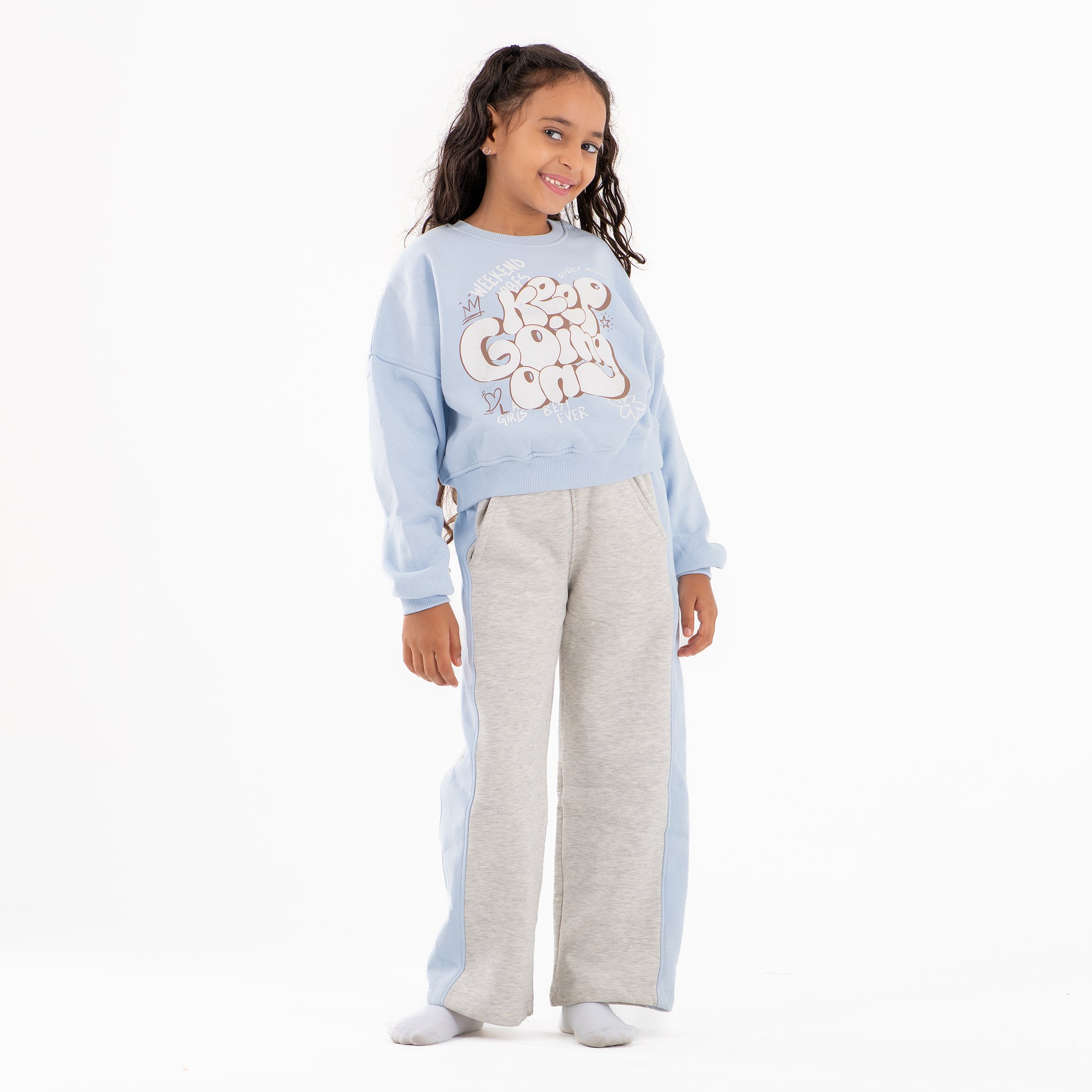 Girls Keep Going set cotton Melton (Baby Blue)