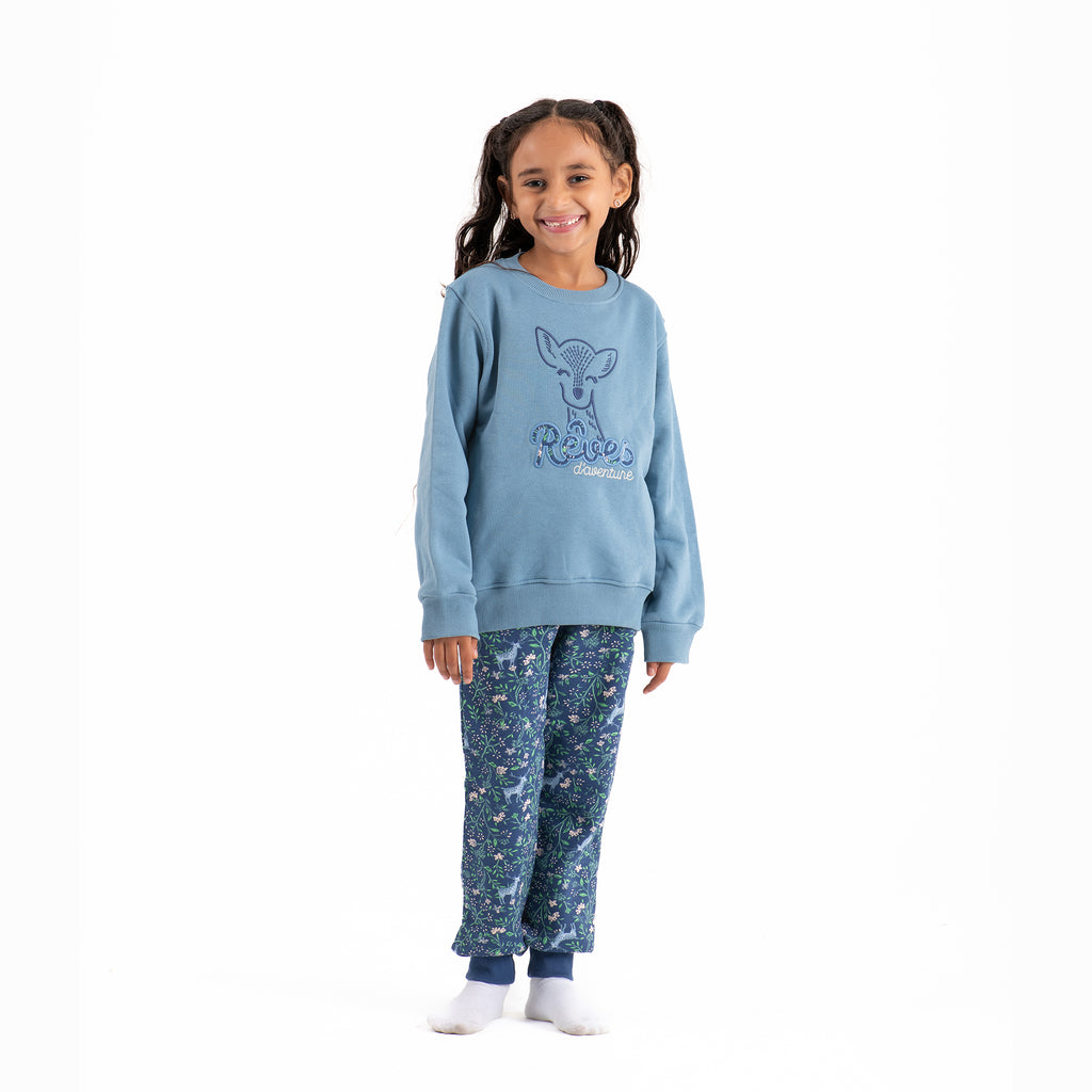 Girls Pajamas Padded Cotton (Blue)