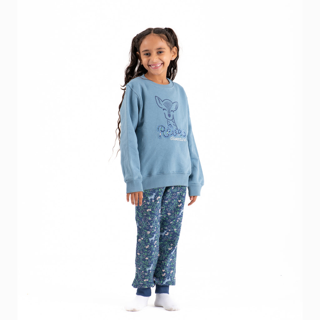 Girls Pajamas Padded Cotton (Blue)