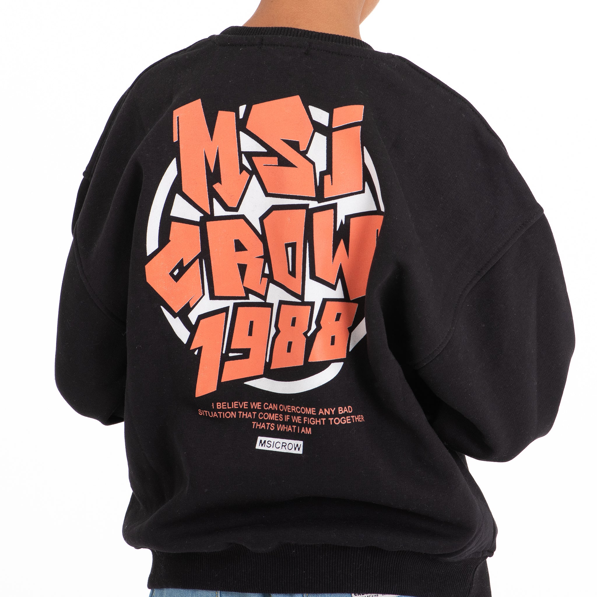 Boys Crew Neck Printed Padded Melton (Black)