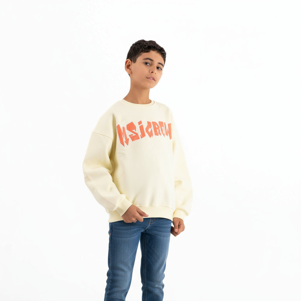 Boys Crew Neck Printed Padded Melton (Yellow)