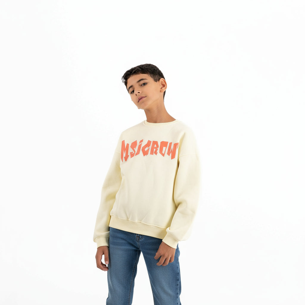 Boys Crew Neck Printed Padded Melton (Yellow)