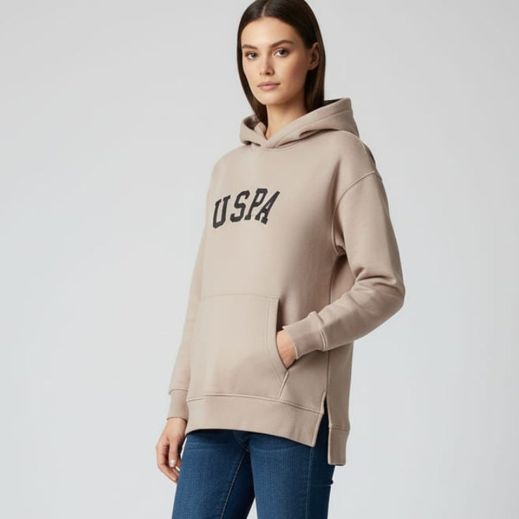 Women Side Slit Hoodie USPA (Café)