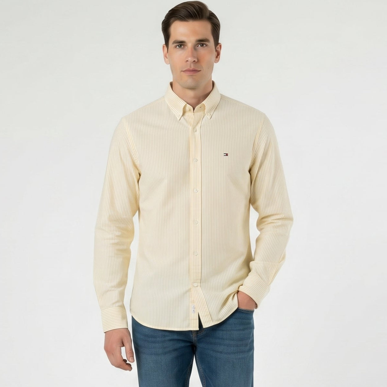 Men Shirt Striped Oxford (Yellowy)