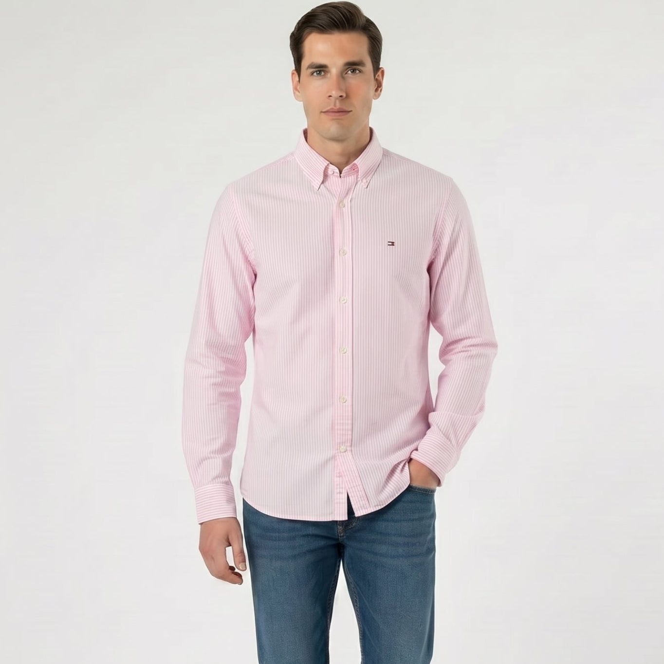 Men Shirt Striped Oxford (Pink)