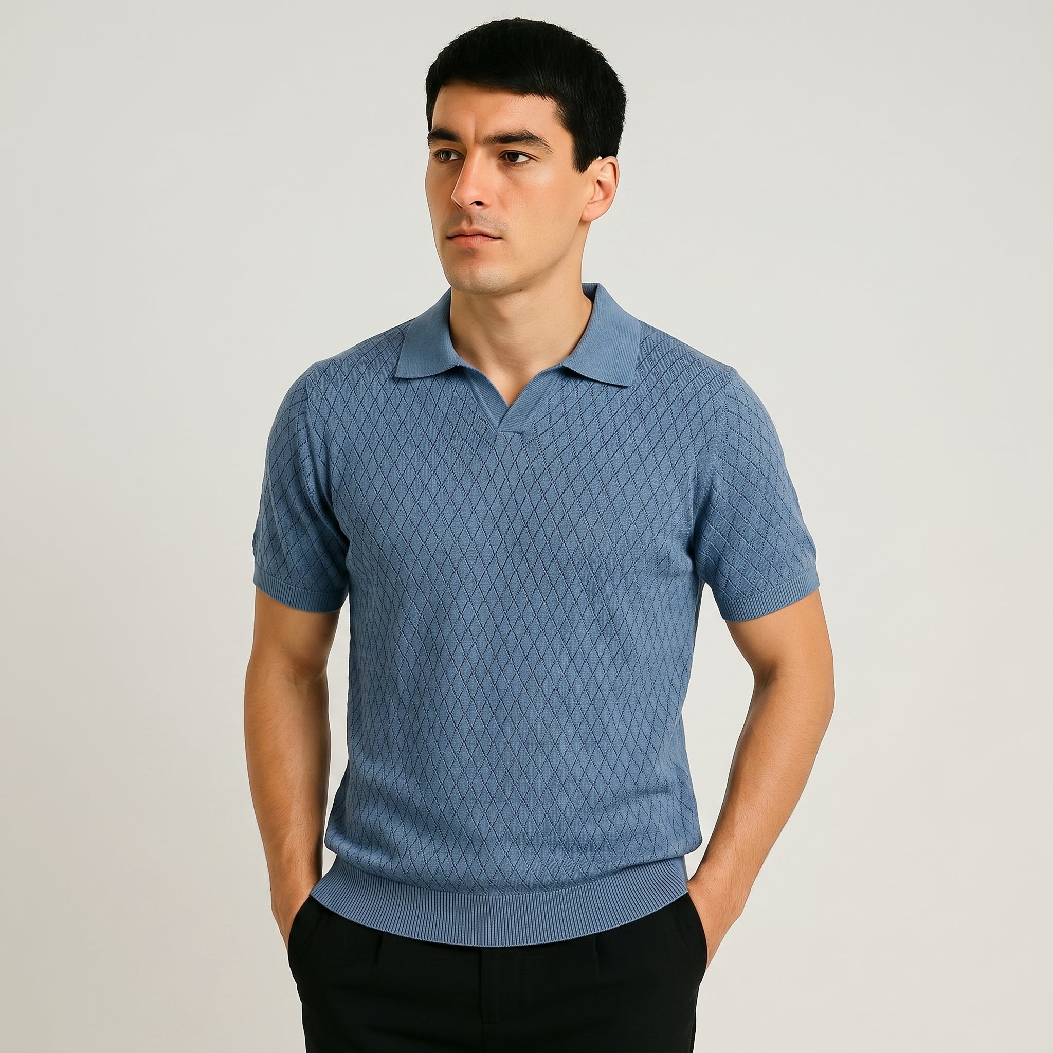 Men Textured Knit Regular Fit Polo