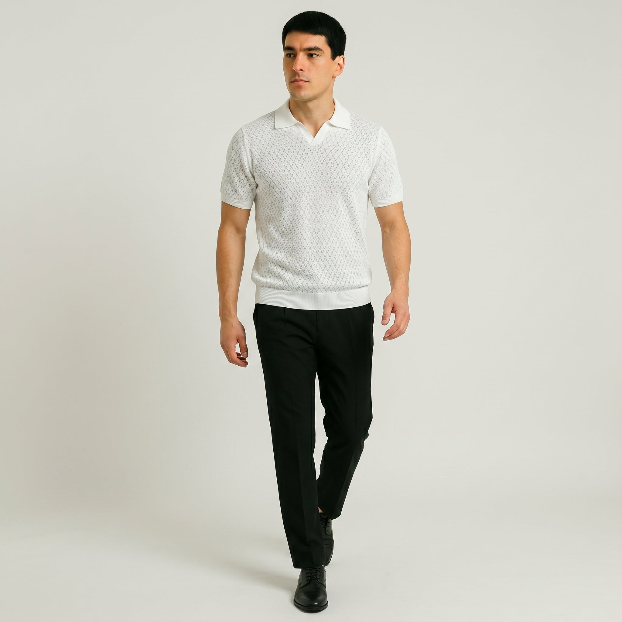 Men Textured Knit Regular Fit Polo (White)