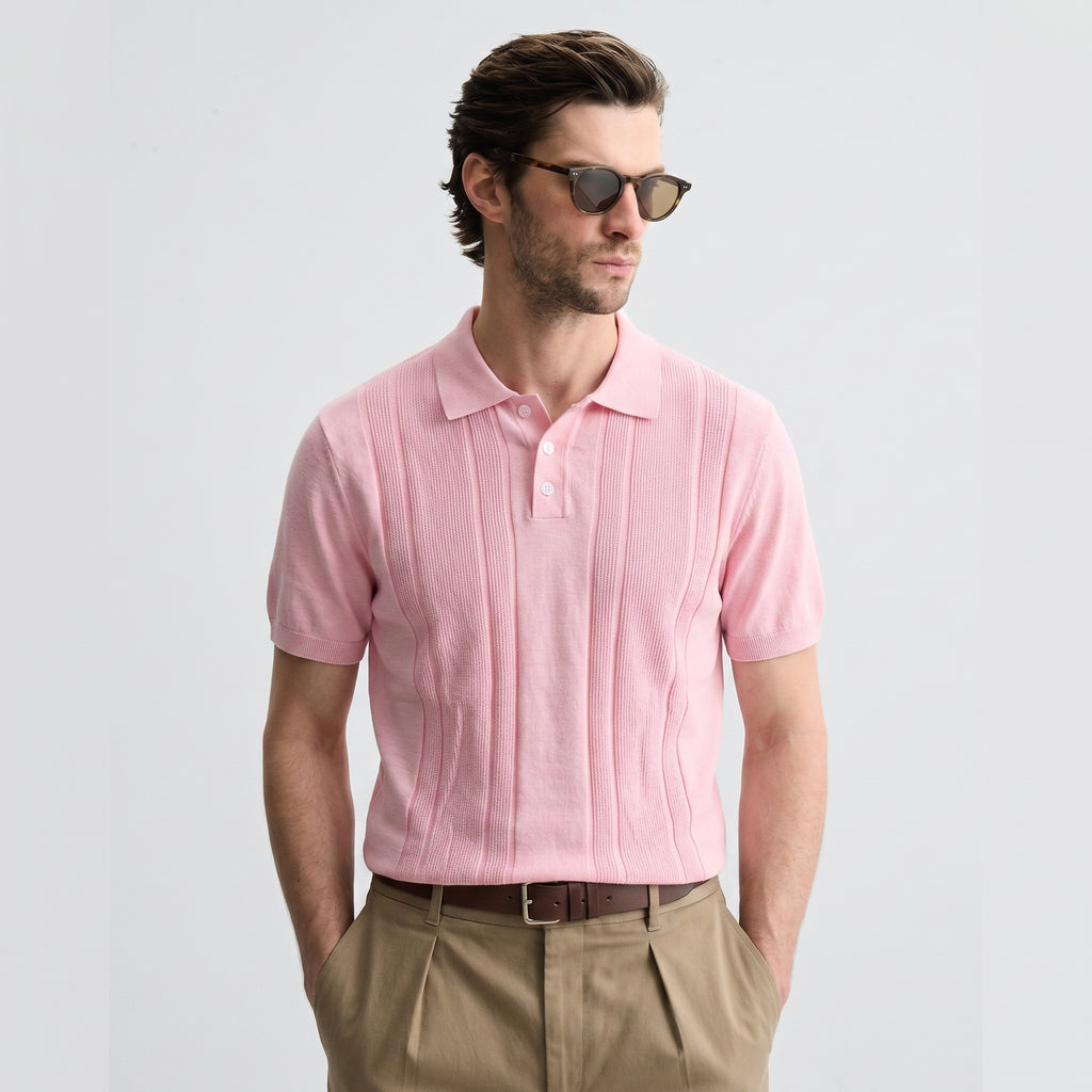 Men Knit Regular Fit Polo (Pink)