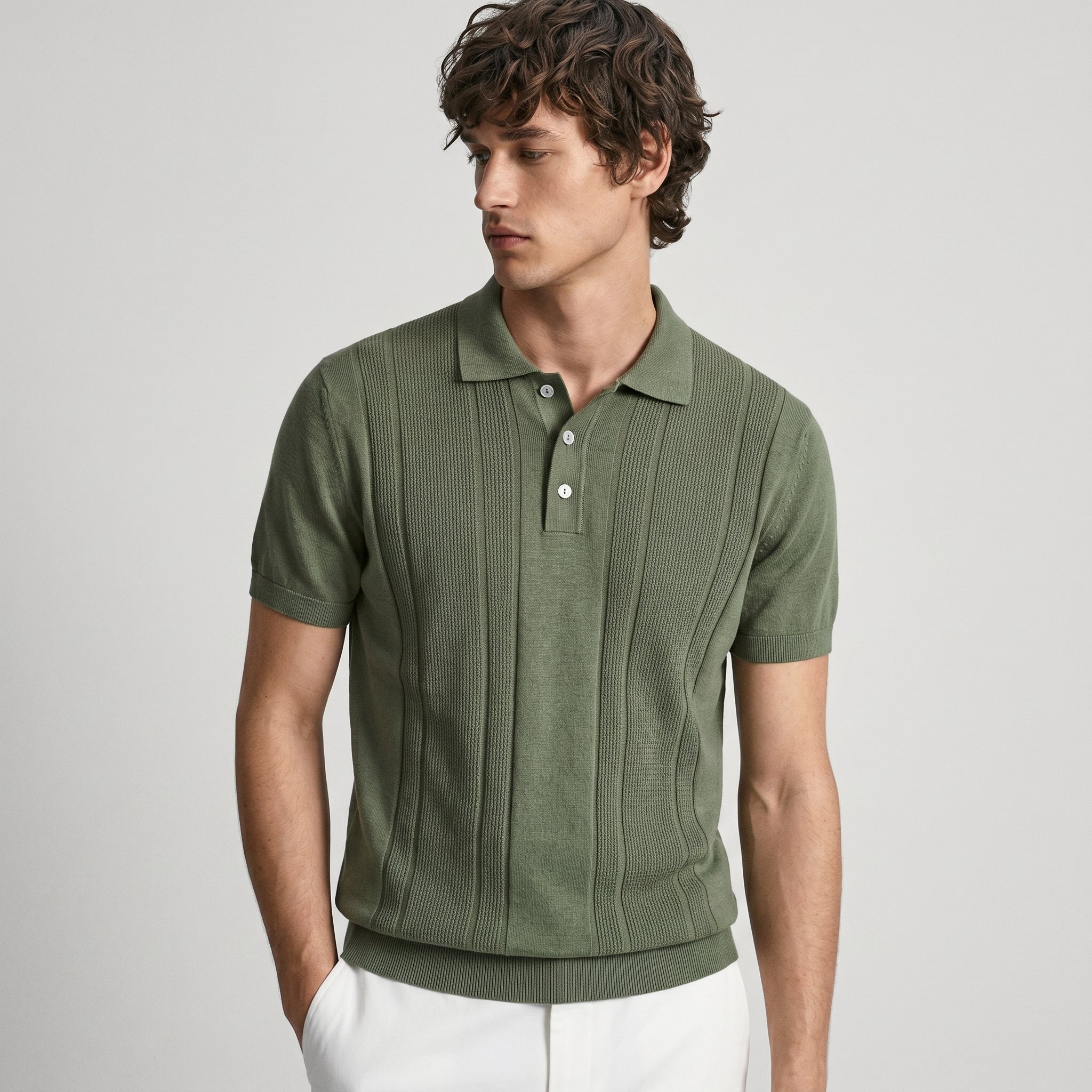 Men Knit Regular Fit Polo (Olive)