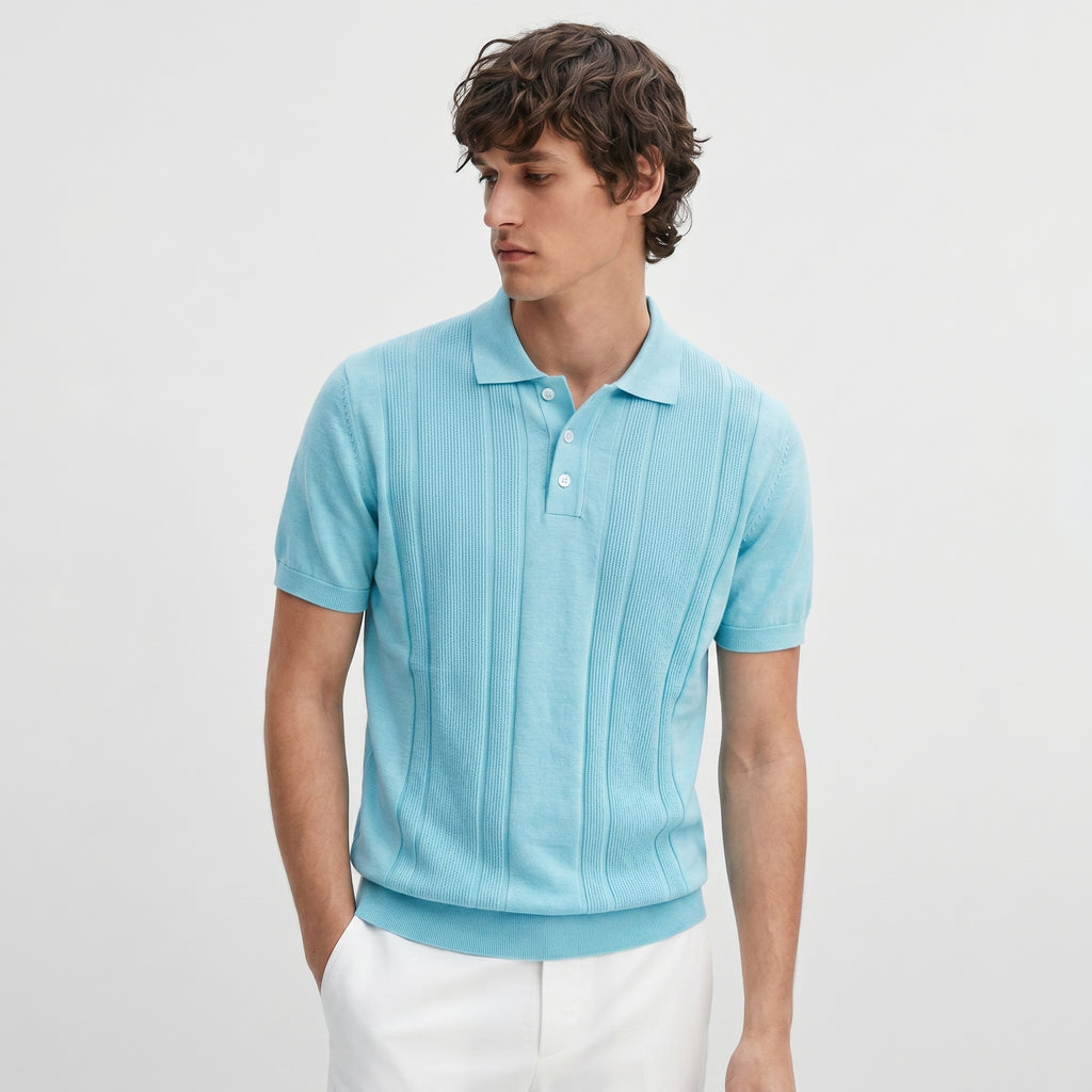 Men Knit Regular Fit Polo (Baby Blue)