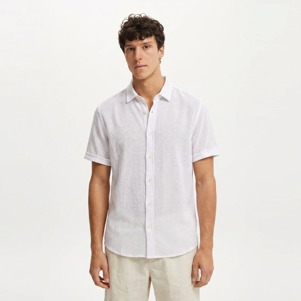 Men Regular Fit Shirt With Spread-Collar-White