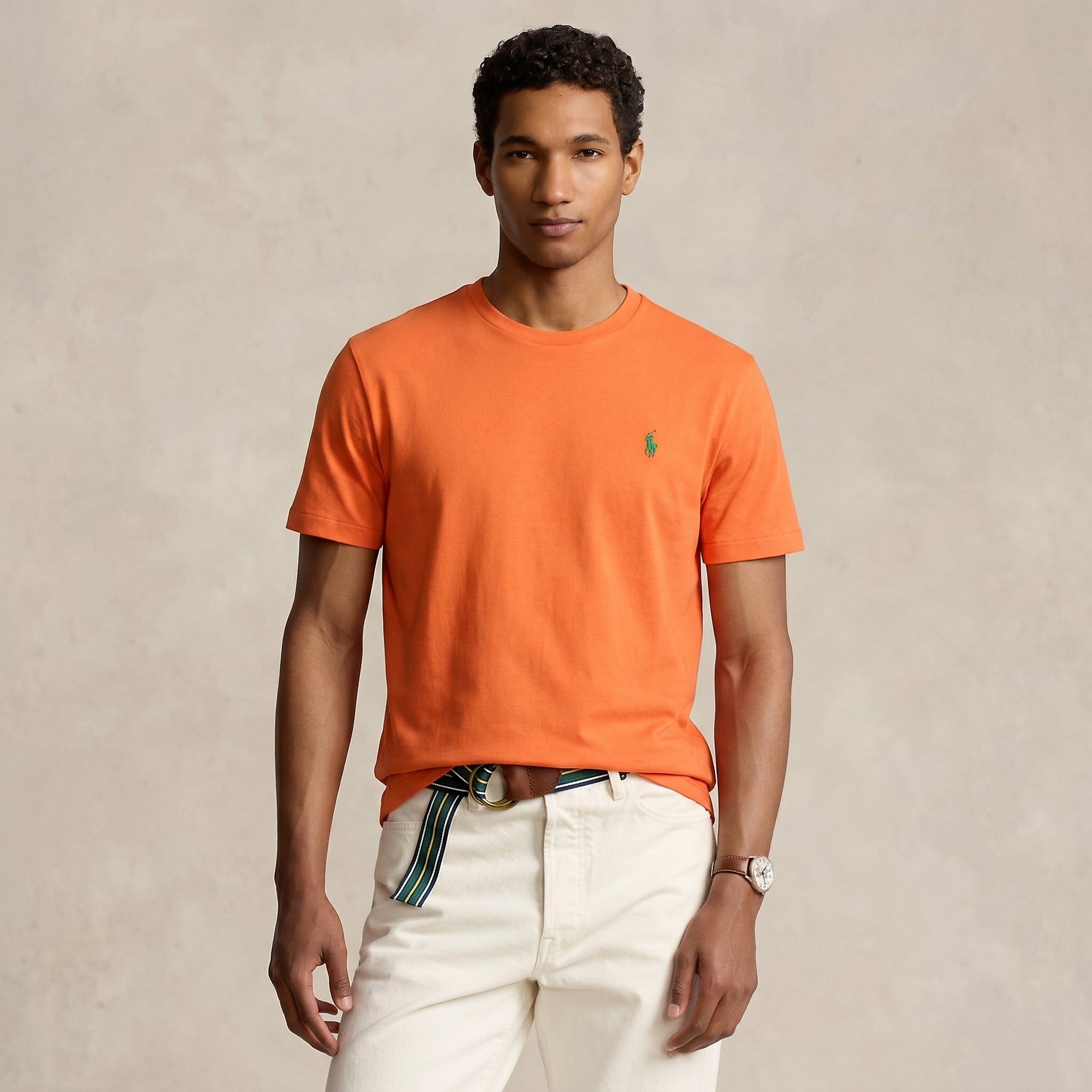 Men Classic Fit Jersey Crewneck T-Shirt Ralph Lauren ( Dark Orange)