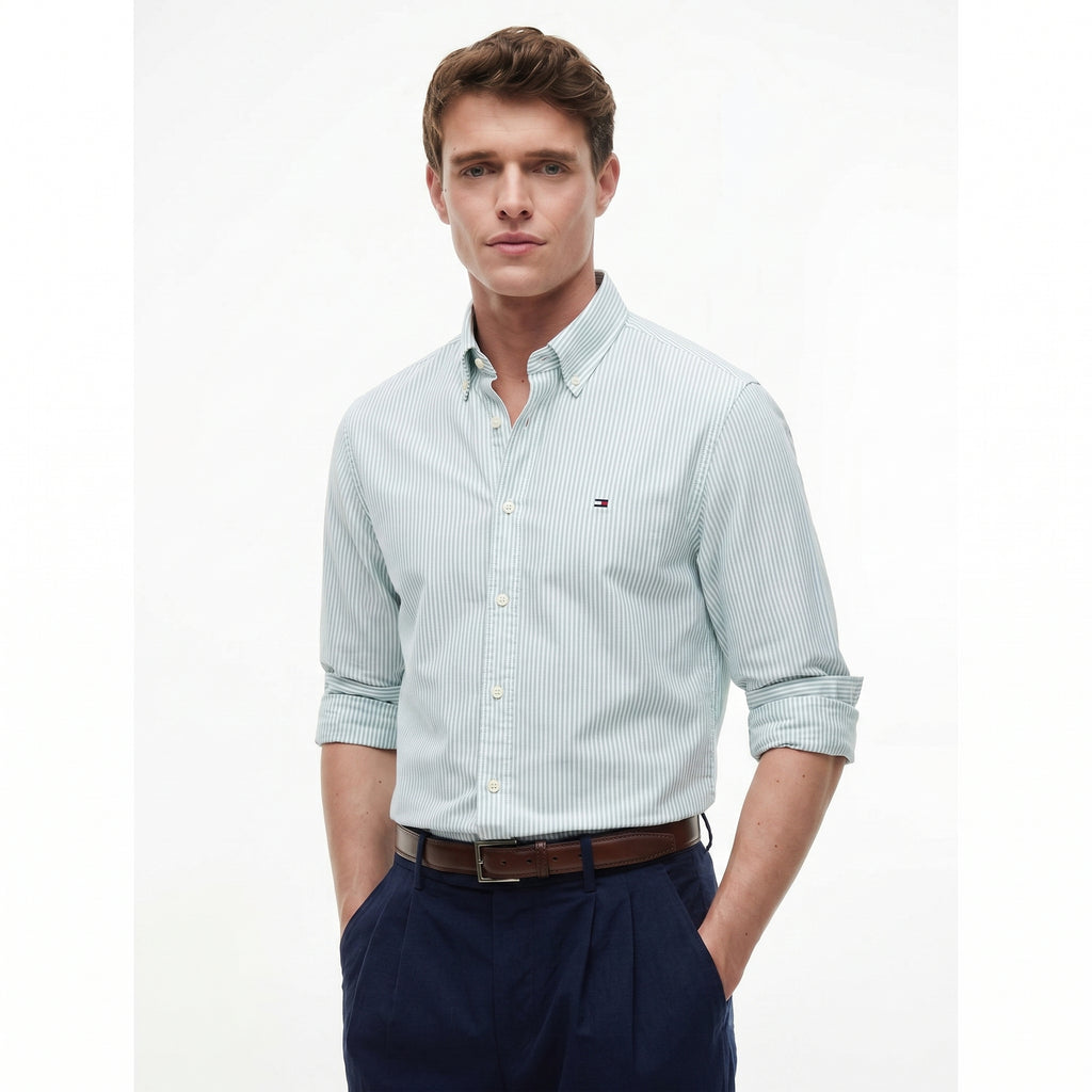 Men Shirt Striped Oxford (Green)