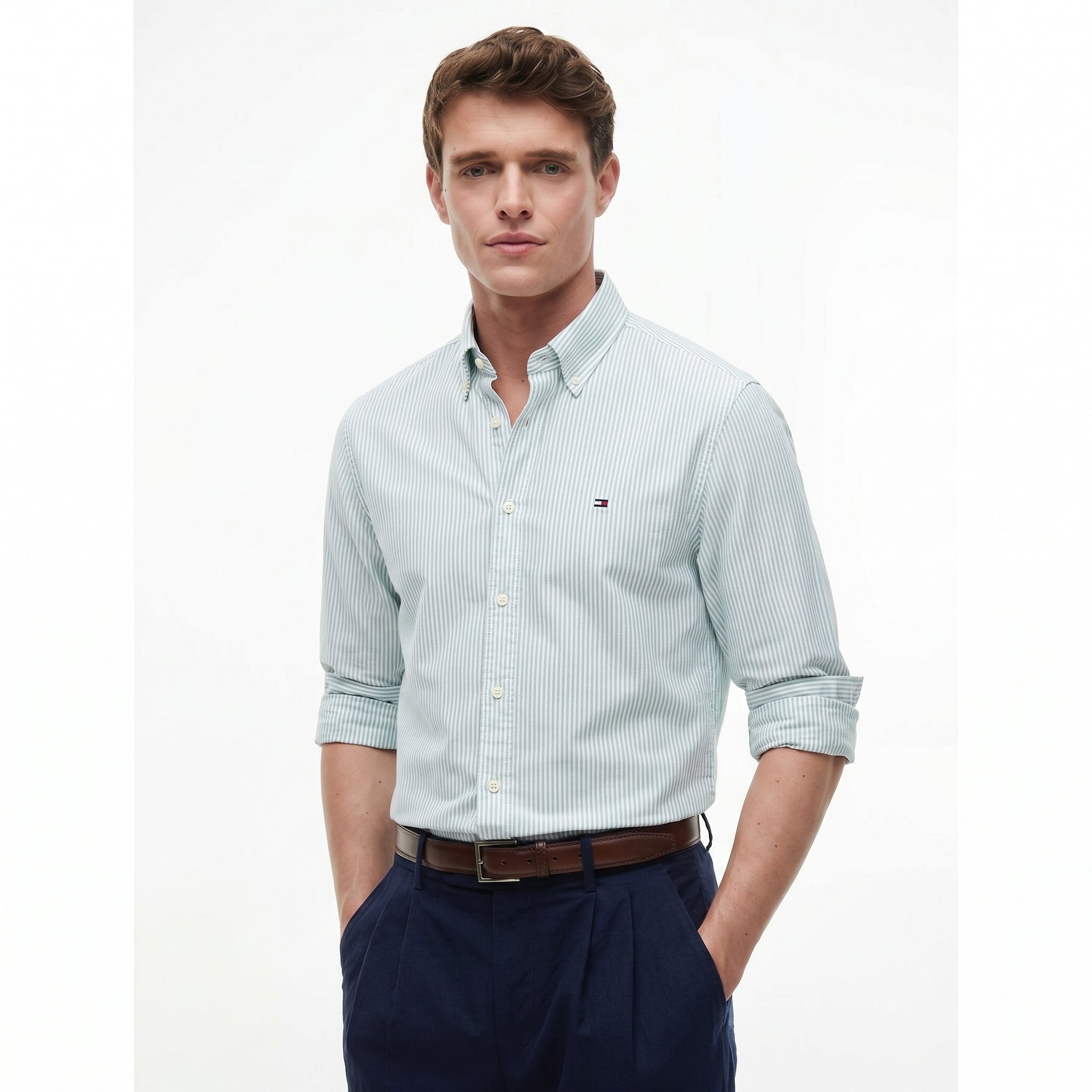 Men Shirt Striped Oxford (Green)