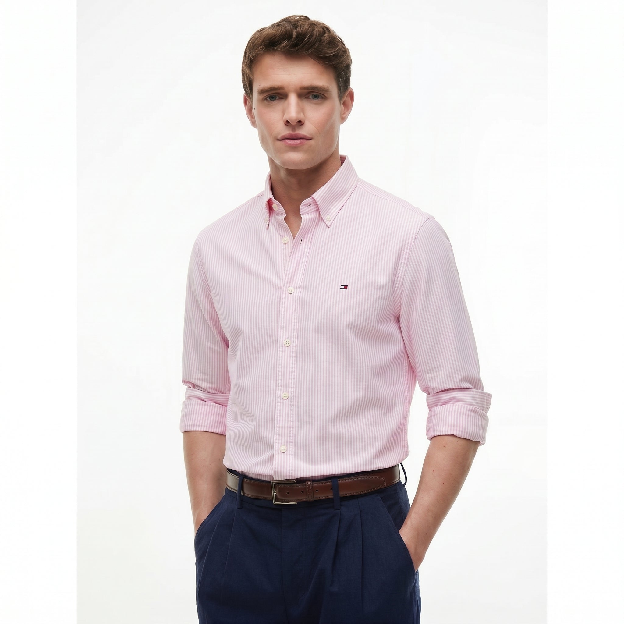 Men Shirt Striped Oxford (Pink)