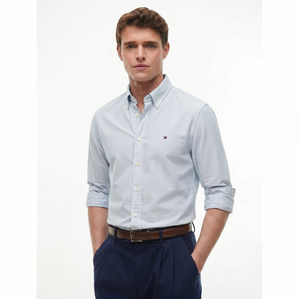 Men Shirt Striped Oxford (Gray)