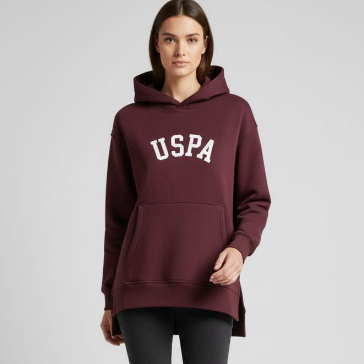 Women Side Slit Hoodie USPA (Burgundy)