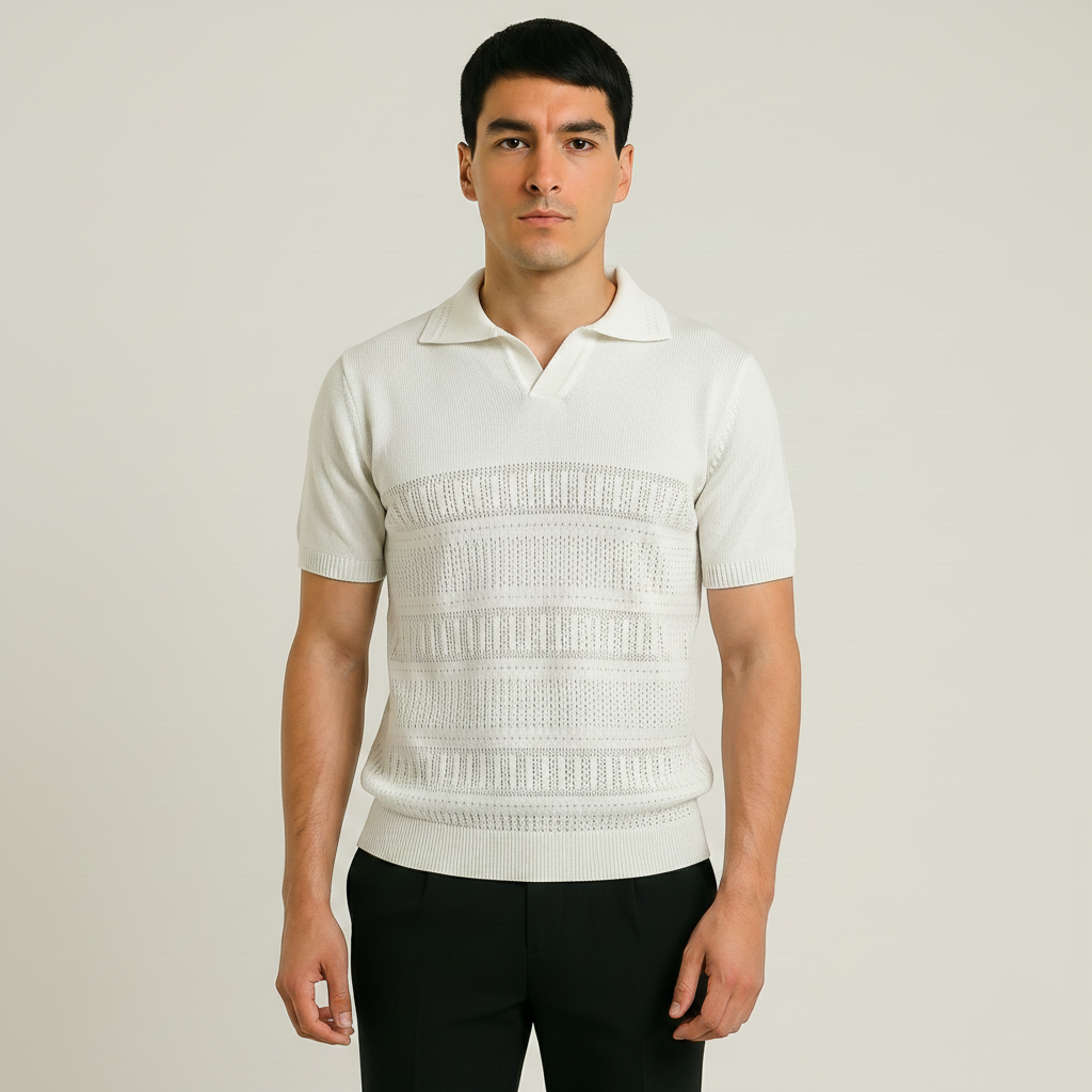 Men Textured Knit Regular Fit Polo (White)