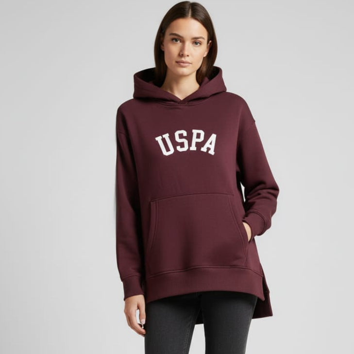Women Side Slit Hoodie USPA (Burgundy)