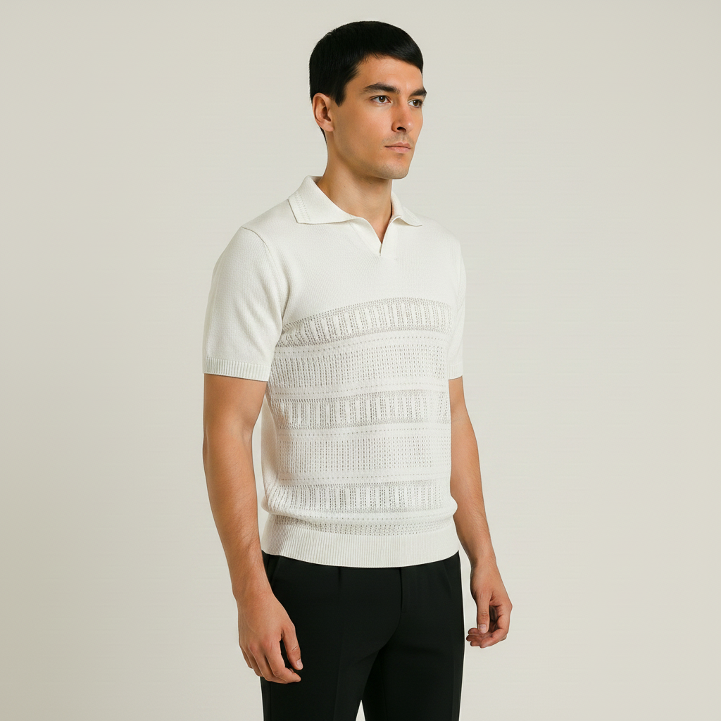 Men Textured Knit Regular Fit Polo (White)