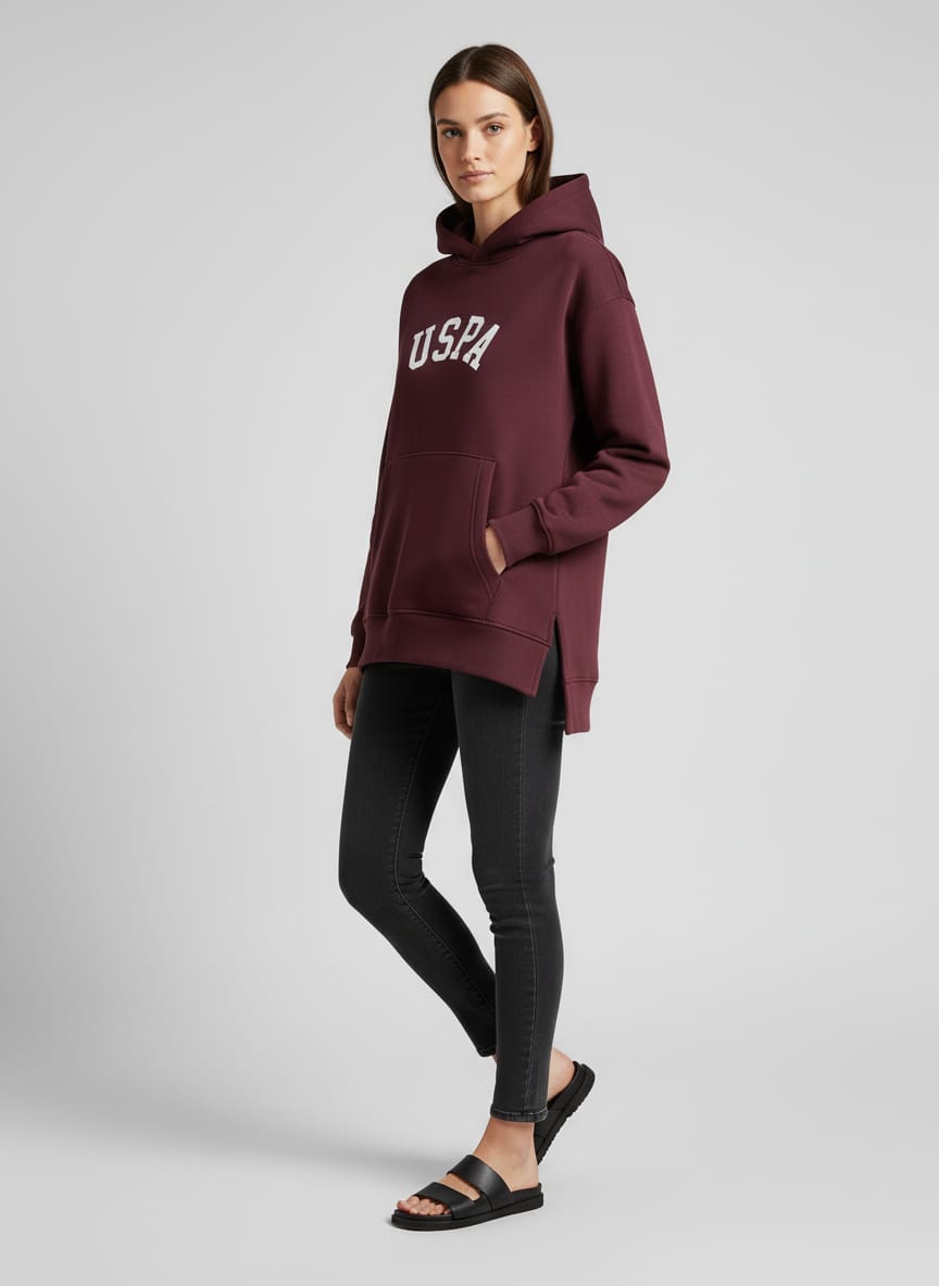 Women Side Slit Hoodie USPA (Burgundy)