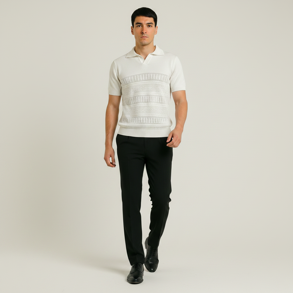 Men Textured Knit Regular Fit Polo (White)