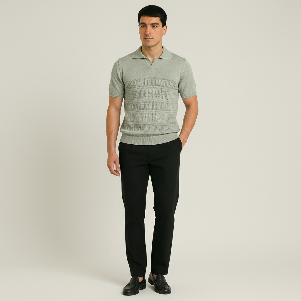 Men Textured Knit Regular Fit Polo (Light Olive)