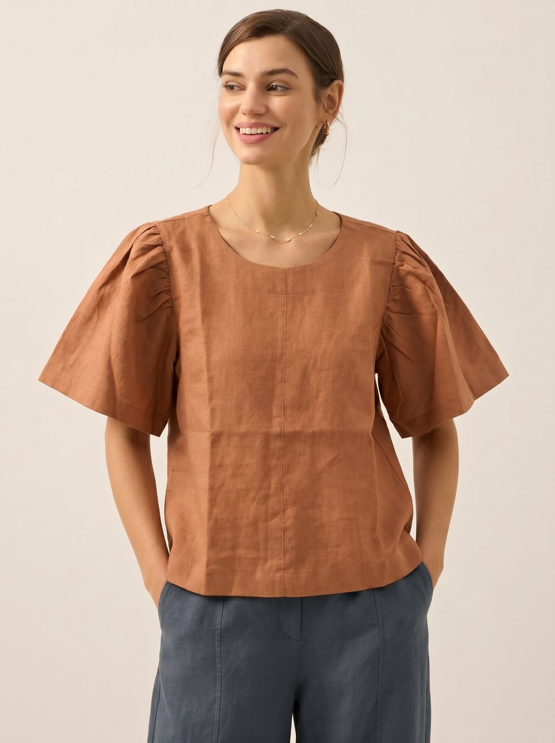 Women Blouse Linen (Cafe)