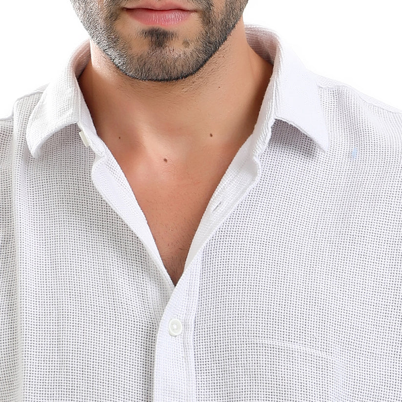 Men Regular Fit Shirt With Spread-Collar-White