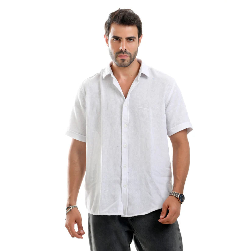 Men Regular Fit Shirt With Spread-Collar-White